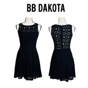 NWT BB Dakota Black Lace Dress Boho Chic Romantic Sleeveless A-Line Fit & Flare